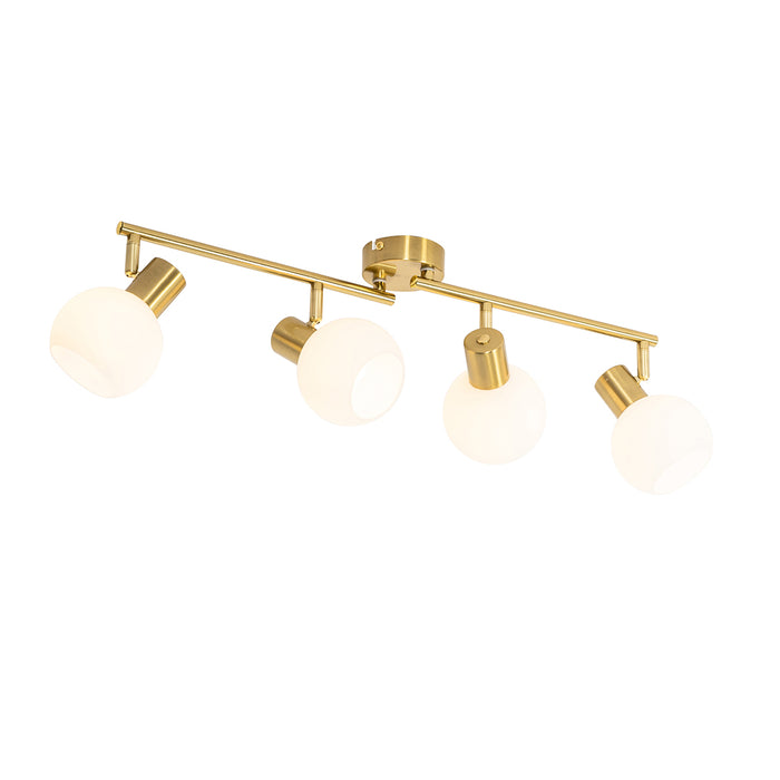 QAZQA Plafondspot goud met opaal glas 4-lichts verstelbaar - Anouk