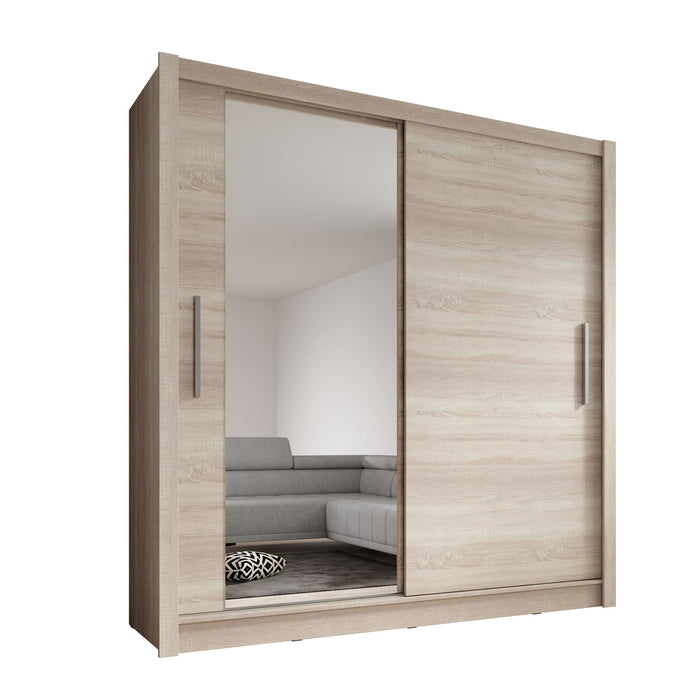 Meubella - Kledingkast Bazarre - Eiken - 205 cm - Met spiegel