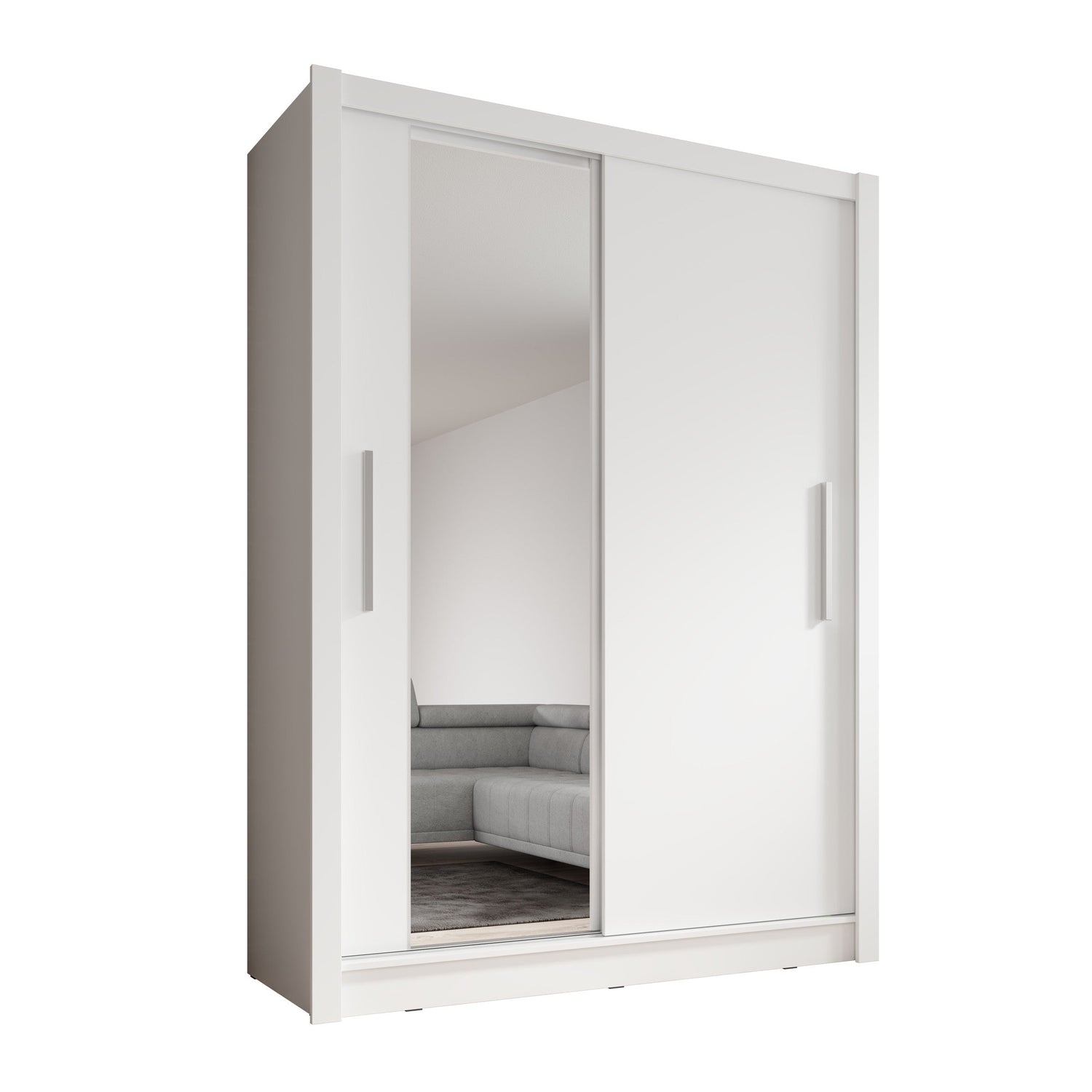 Meubella - Kledingkast Bazarre - Wit - 155 cm - Met spiegel