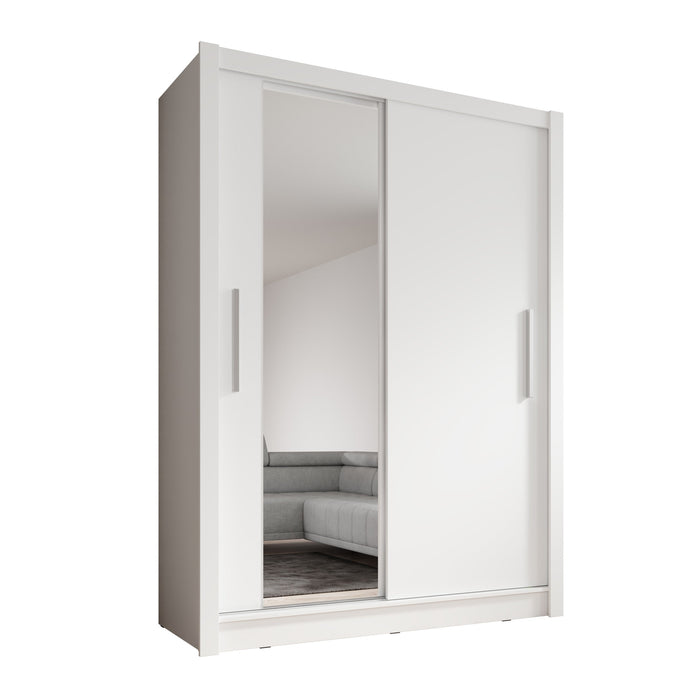 Meubella - Kledingkast Bazarre - Wit - 155 cm - Met spiegel