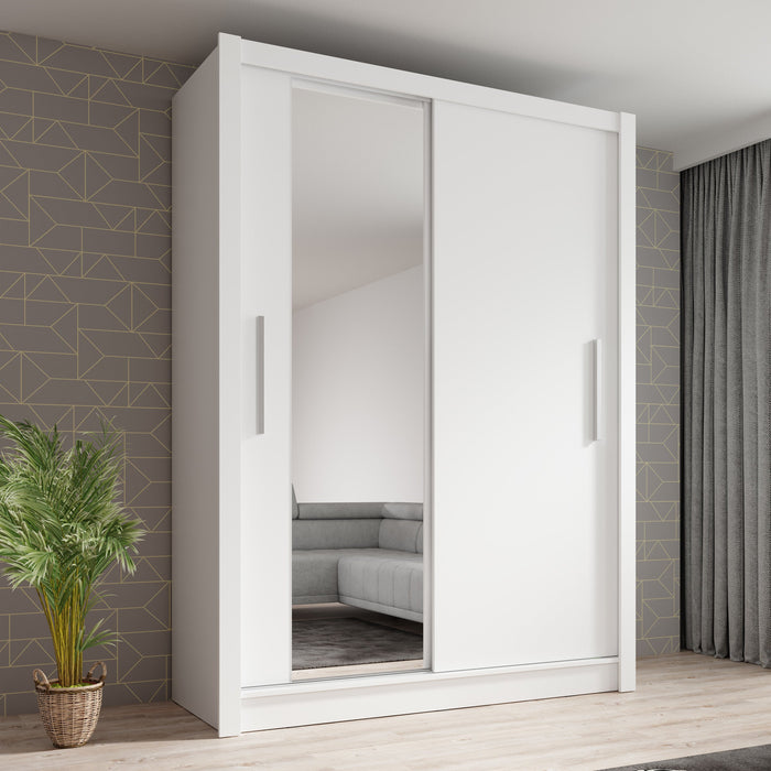 Meubella - Kledingkast Bazarre - Wit - 155 cm - Met spiegel