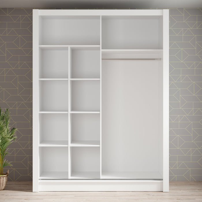 Meubella - Kledingkast Bazarre - Wit - 155 cm - Met spiegel