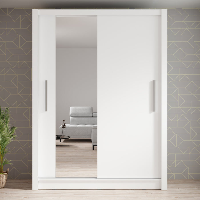 Meubella - Kledingkast Bazarre - Wit - 155 cm - Met spiegel