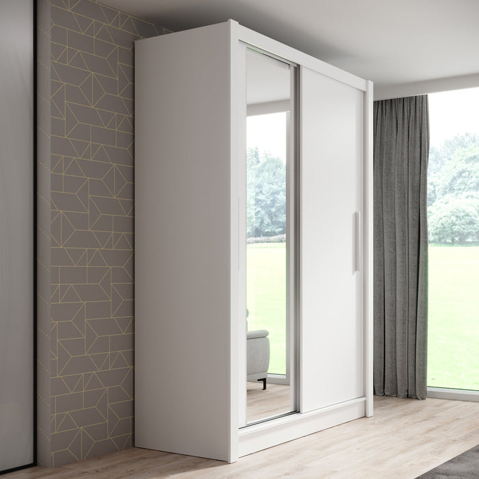 Meubella - Kledingkast Bazarre - Wit - 155 cm - Met spiegel