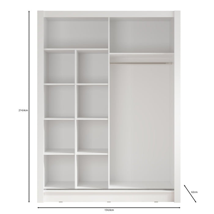 Meubella - Kledingkast Bazarre - Wit - 155 cm - Met spiegel