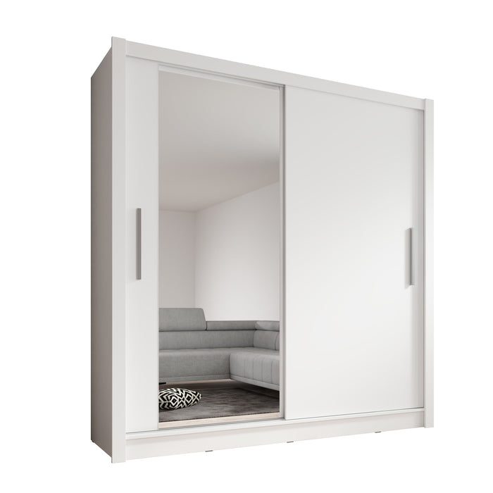 Meubella - Kledingkast Bazarre - Wit - 205 cm - Met spiegel