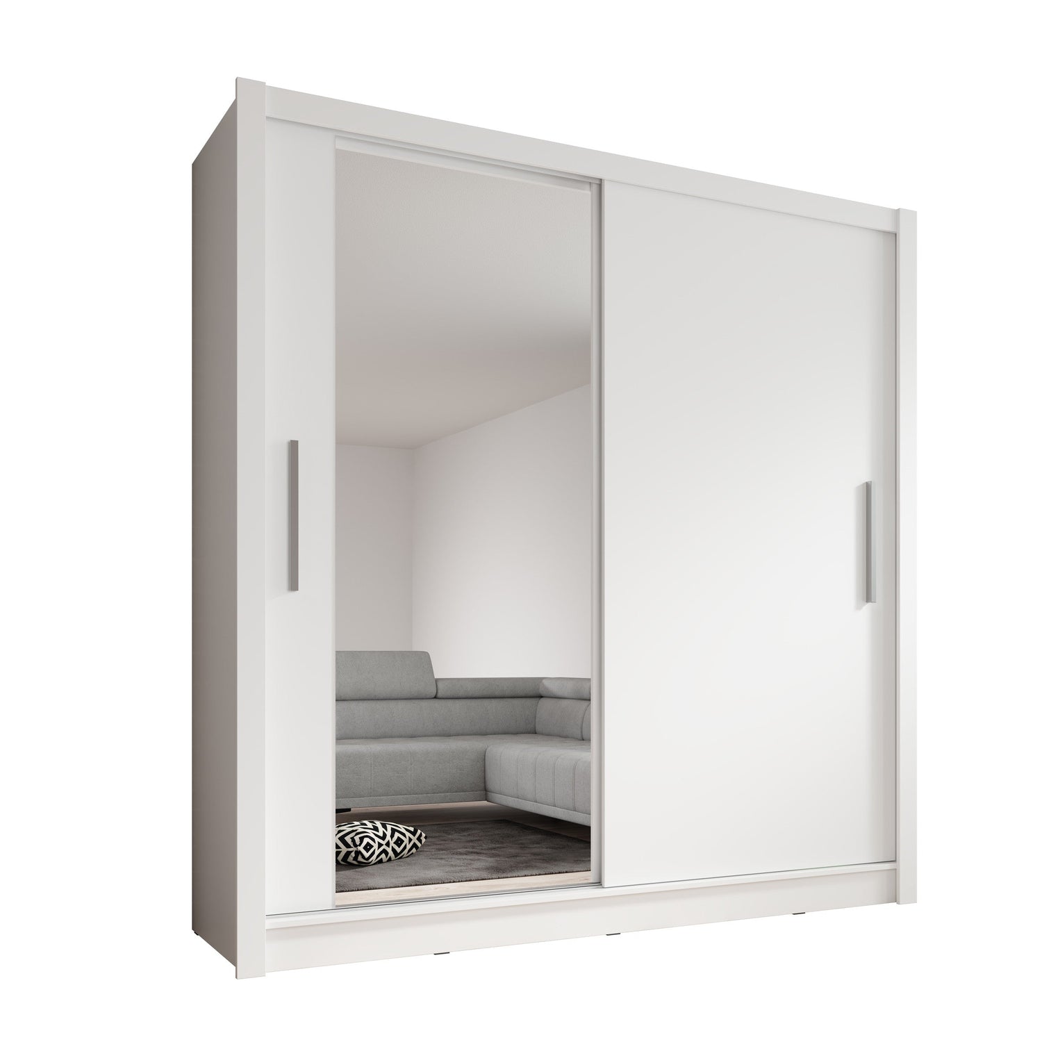 Meubella - Kledingkast Bazarre - Wit - 205 cm - Met spiegel