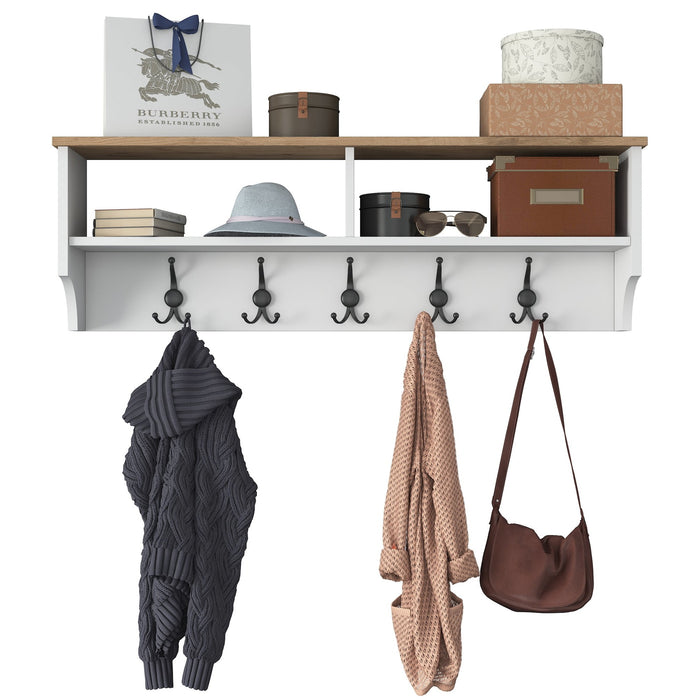 Giga Meubel - Wandkapstok Wit Hout - 5 Haken - 120cm - Pelitli