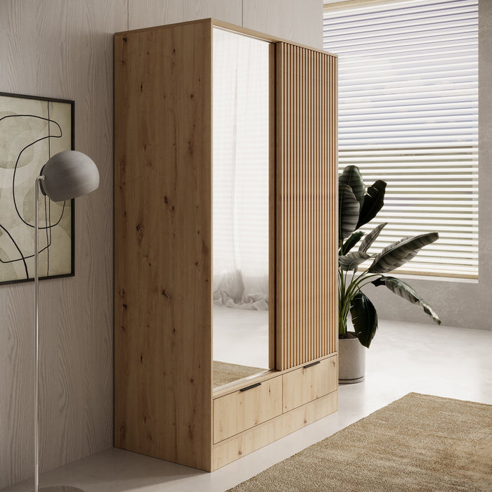 Meubella - Venn - Kledingkast met schuifdeuren - Eiken - 120x60x204 cm