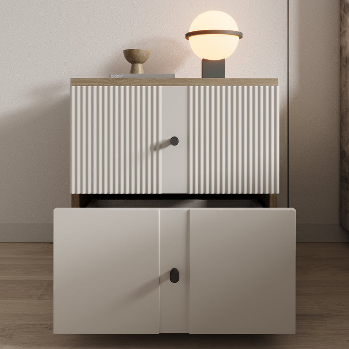 Meubella - Nachtkastje Riggs - Beige - 55 cm - 2 lades