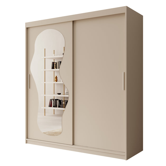 Meubella - Kledingkast Ulysses - Beige - 180 cm - Met spiegel