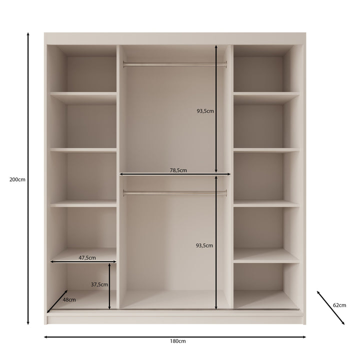 Meubella - Kledingkast Ulysses - Beige - 180 cm - Met spiegel