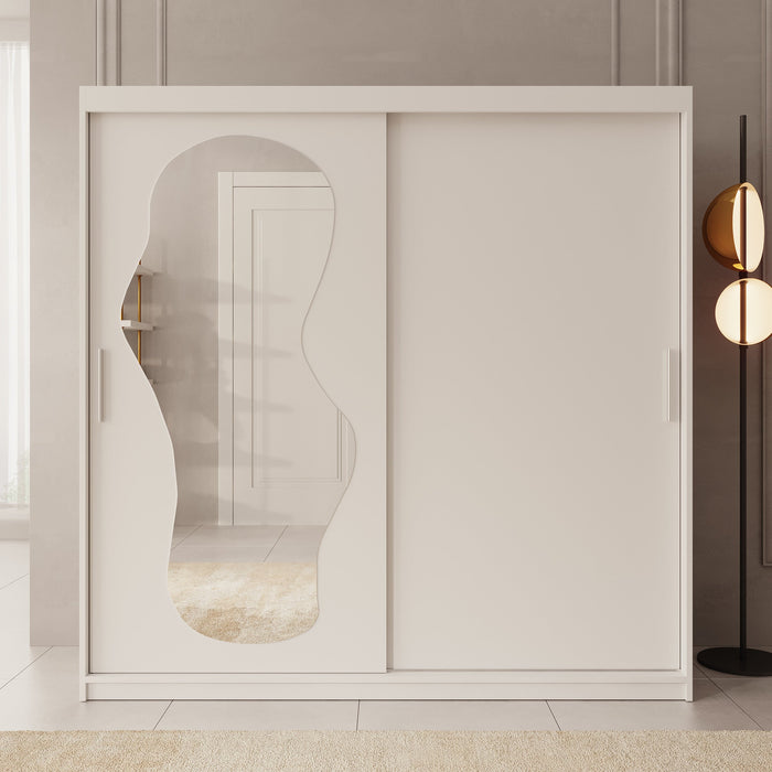 Meubella - Kledingkast Ulysses - Wit - 200 cm - Met spiegel