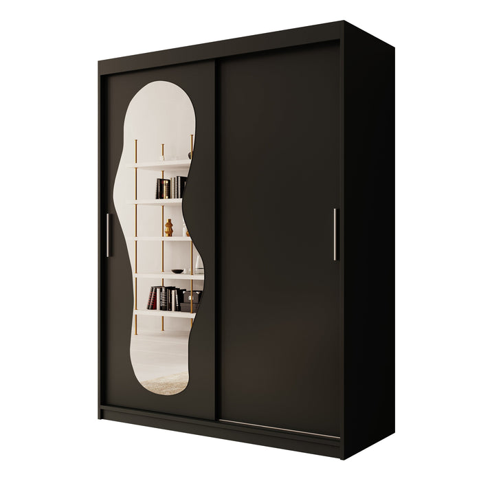 Meubella - Kledingkast Ulysses - Zwart - 150 cm - Met spiegel