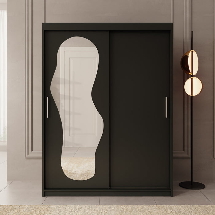 Meubella - Kledingkast Ulysses - Zwart - 150 cm - Met spiegel