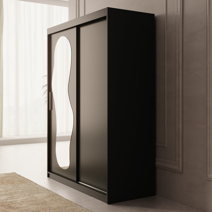 Meubella - Kledingkast Ulysses - Zwart - 150 cm - Met spiegel