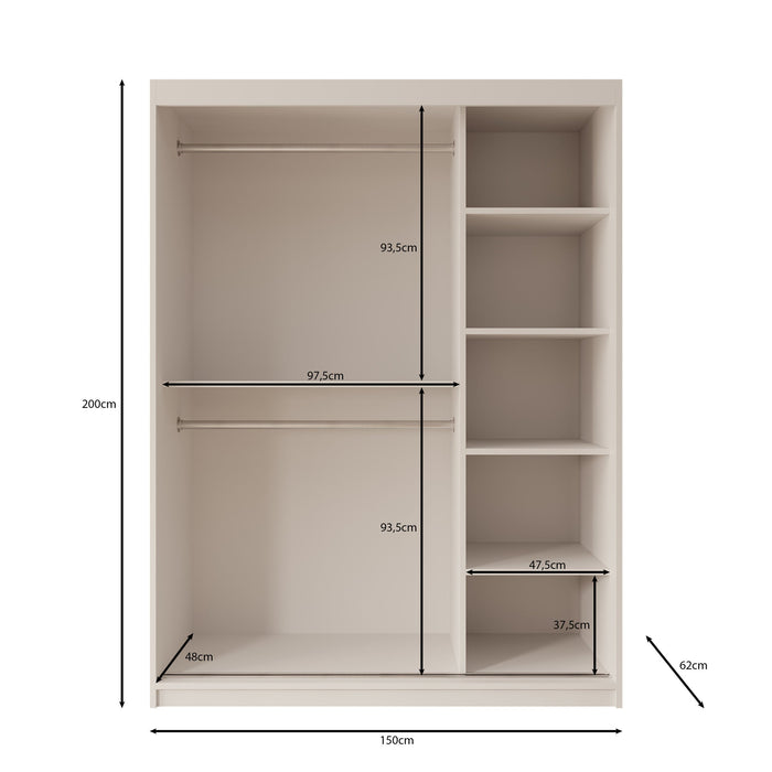 Meubella - Kledingkast Ulysses - Zwart - 150 cm - Met spiegel