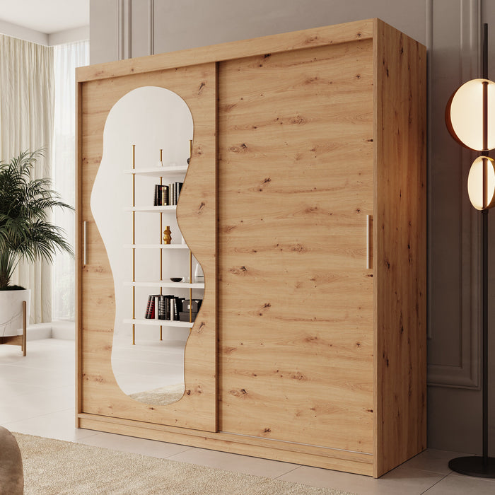 Meubella - Kledingkast Ulysses - Eiken - 180 cm - Met spiegel