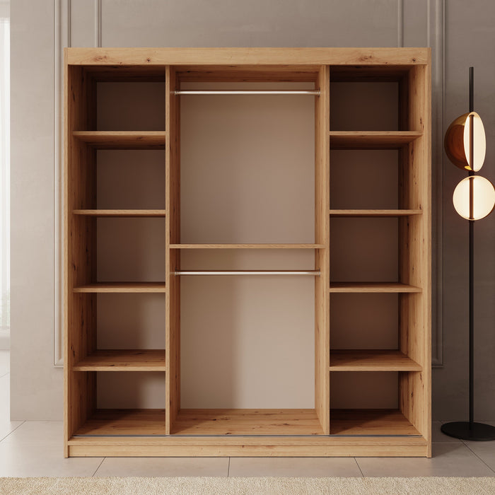 Meubella - Kledingkast Ulysses - Eiken - 180 cm - Met spiegel