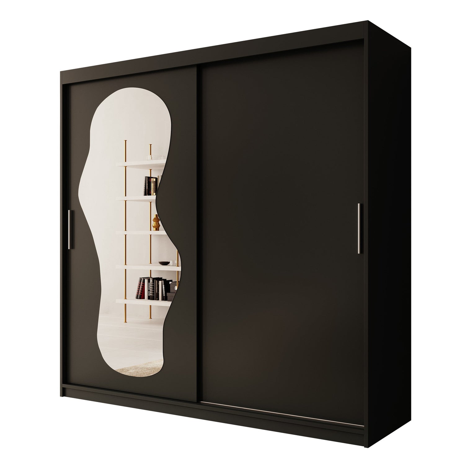 Meubella - Kledingkast Ulysses - Zwart - 200 cm - Met spiegel