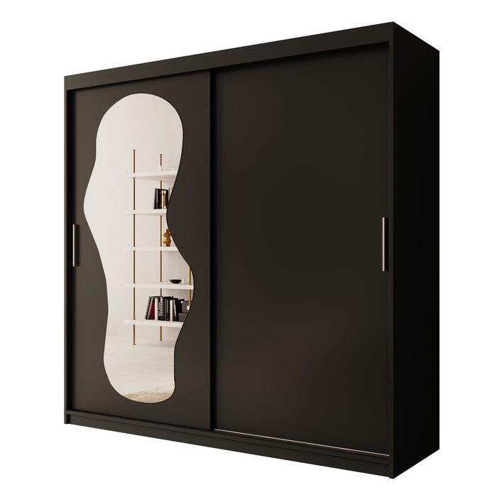 Meubella - Kledingkast Ulysses - Zwart - 200 cm - Met spiegel