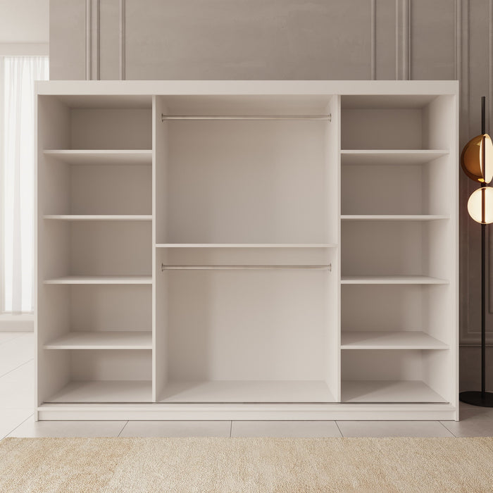 Meubella - Kledingkast Ulysses - Wit - 250 cm - Met spiegel