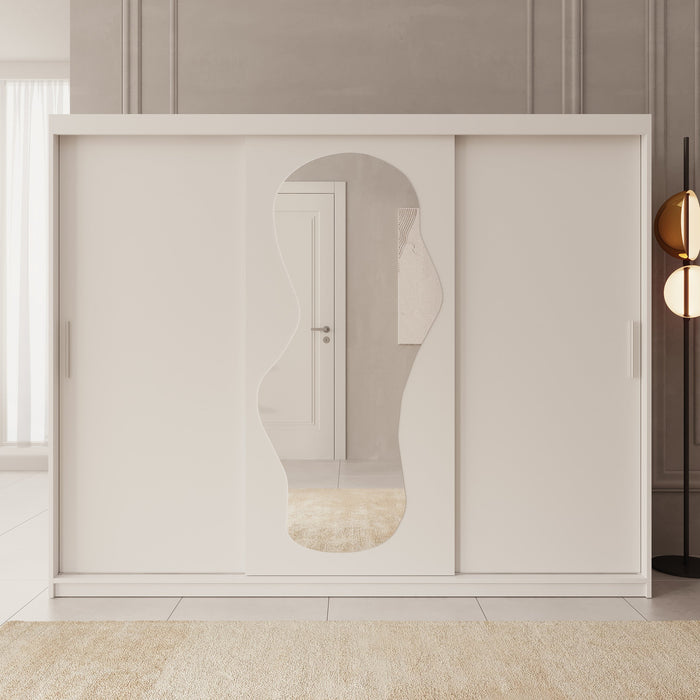 Meubella - Kledingkast Ulysses - Wit - 250 cm - Met spiegel