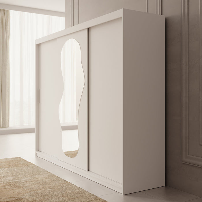 Meubella - Kledingkast Ulysses - Wit - 250 cm - Met spiegel