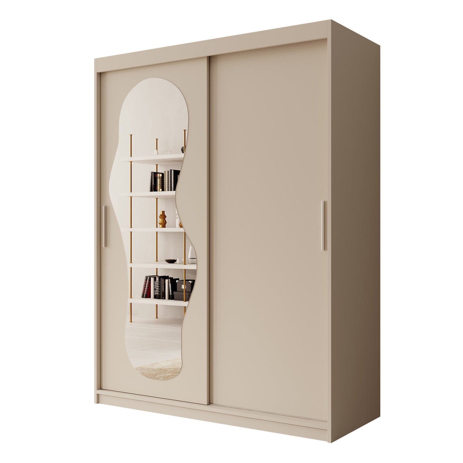 Meubella - Kledingkast Ulysses - Beige - 150 cm - Met spiegel