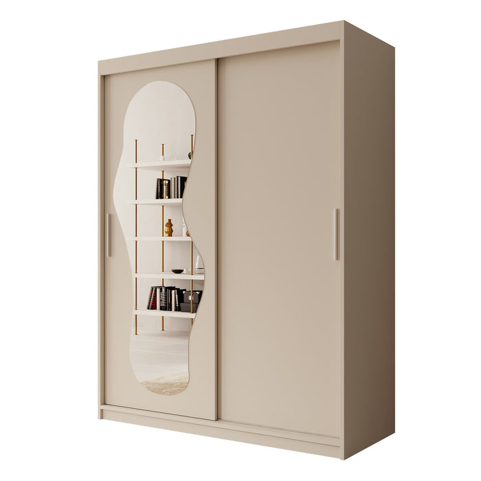 Meubella - Kledingkast Ulysses - Beige - 150 cm - Met spiegel