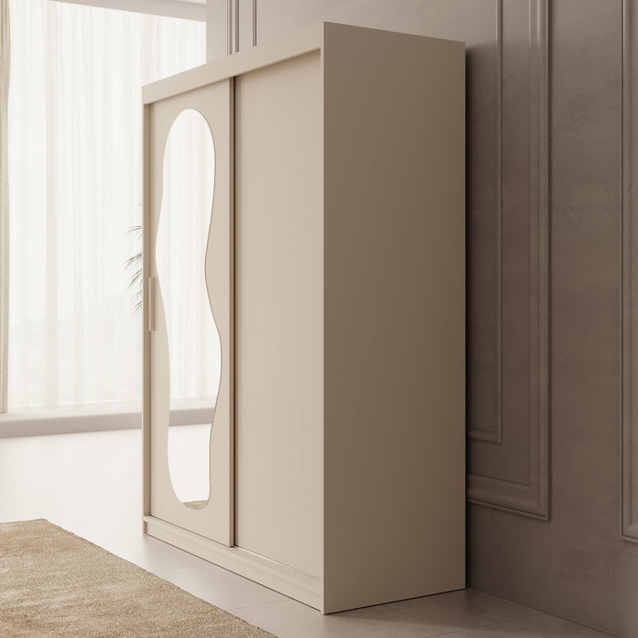 Meubella - Kledingkast Ulysses - Beige - 150 cm - Met spiegel