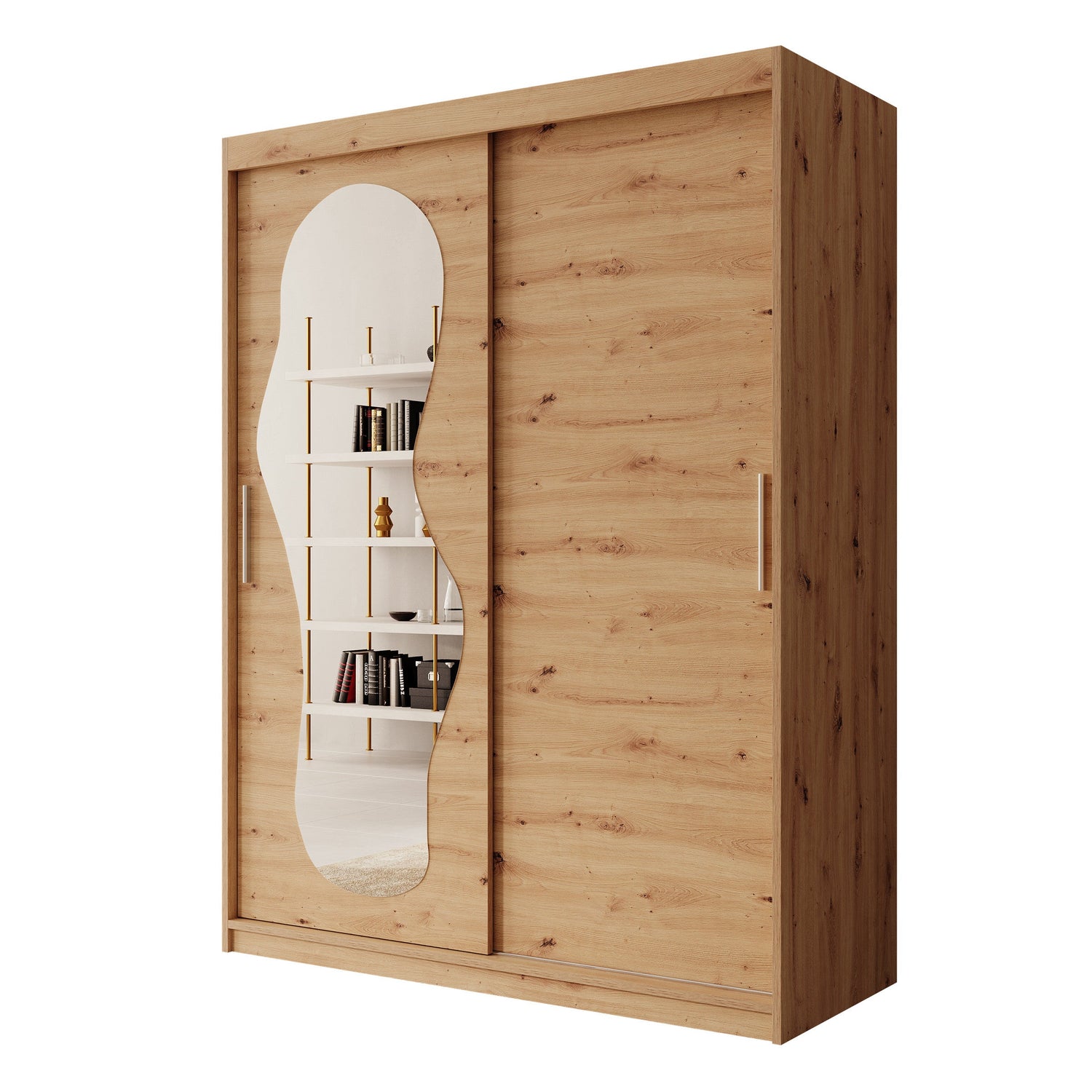 Meubella - Kledingkast Ulysses - Eiken - 150 cm - Met spiegel