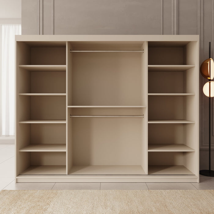 Meubella - Kledingkast Ulysses - Beige - 250 cm - Met spiegel