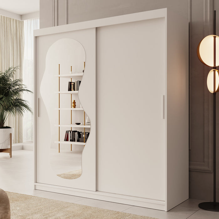 Meubella - Kledingkast Ulysses - Wit - 180 cm - Met spiegel