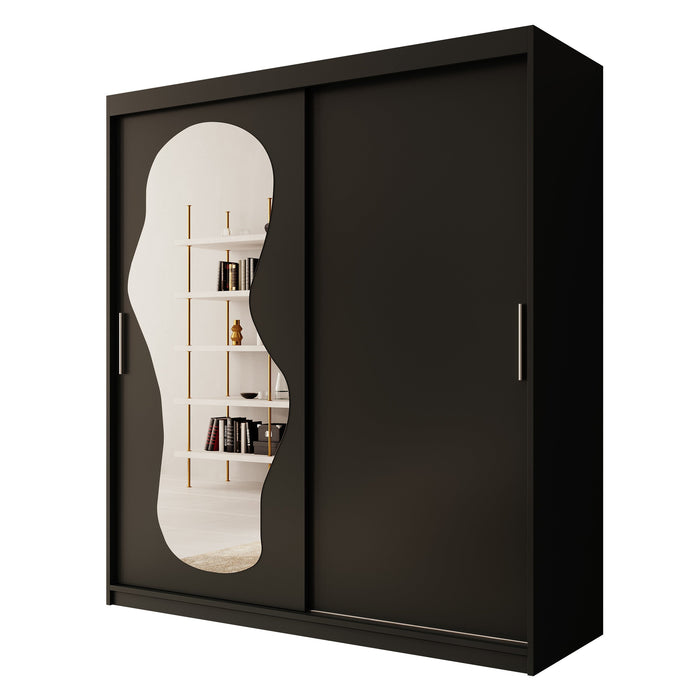 Meubella - Kledingkast Ulysses - Zwart - 180 cm - Met spiegel