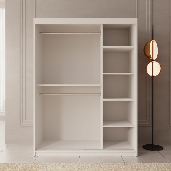 Meubella - Kledingkast Ulysses - Wit - 150 cm - Met spiegel