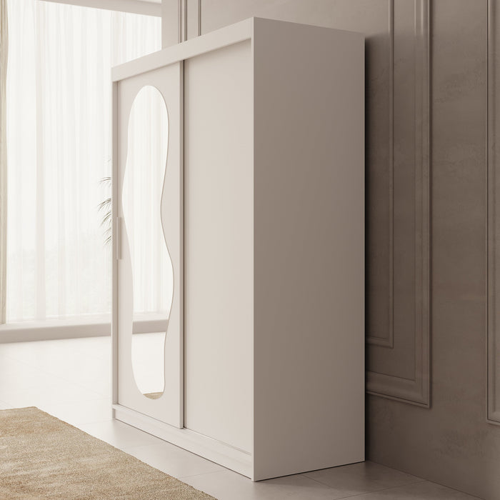 Meubella - Kledingkast Ulysses - Wit - 150 cm - Met spiegel