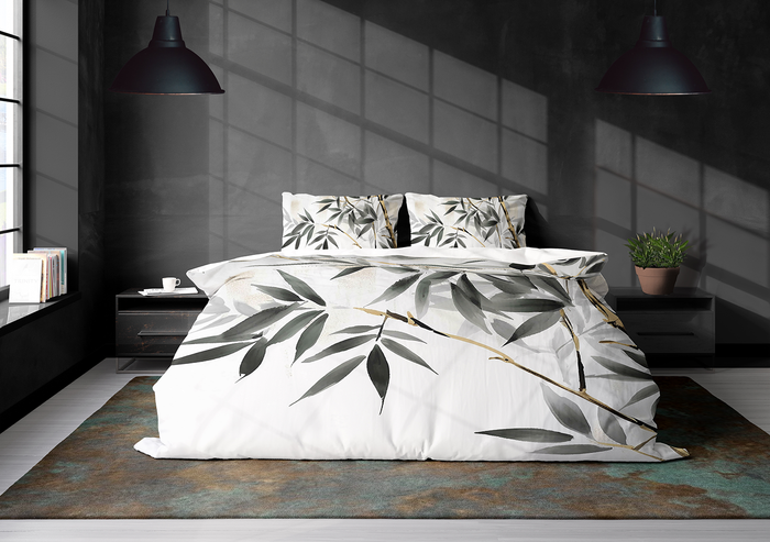 Eleganzzz Dekbedovertrek Micropercal Silent Leaves - white