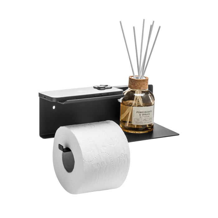 XIVADA Toiletrolhouder Fava - Met plankje - Boren - Rvs - Zwart
