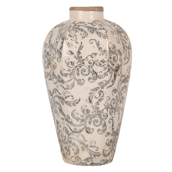 Clayre & Eef Vaas Ø 17x30 cm Beige Grijs Keramiek Bloemen