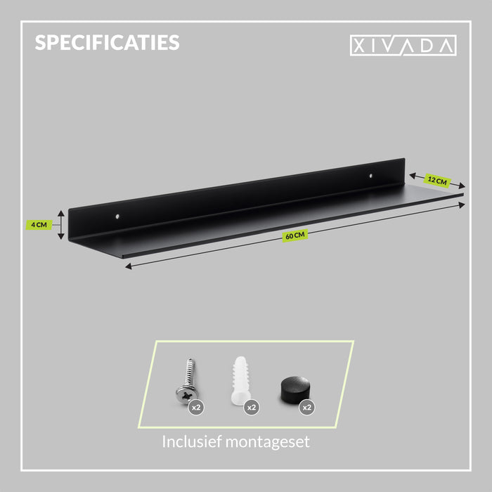 XIVADA Wandrek Rosa - Industrieel - Aluminium - Boren - Zwart - 60 cm