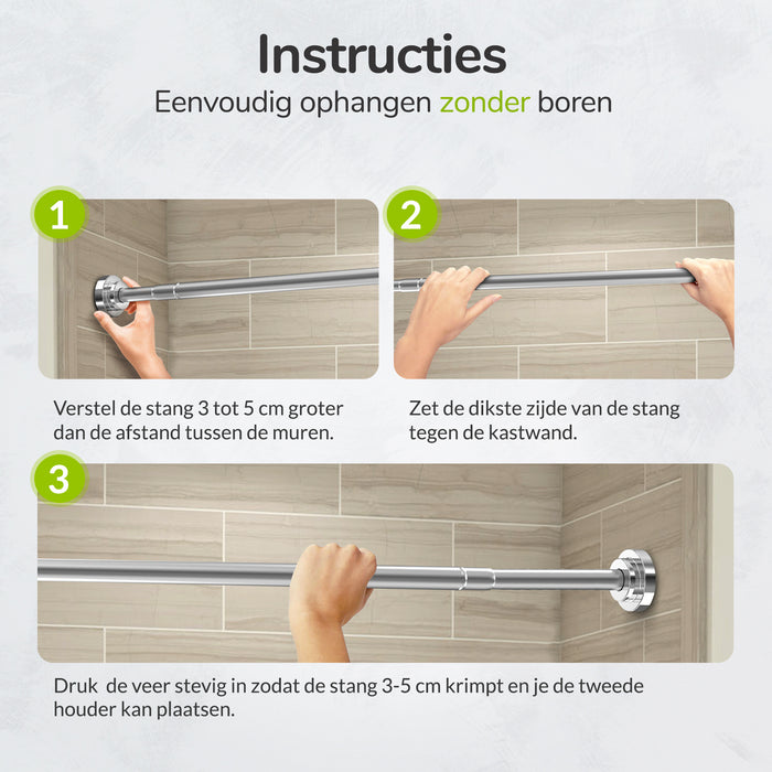 XIVADA Kledingstang Vigo - Zonder boren - Verstelbaar - Zilver