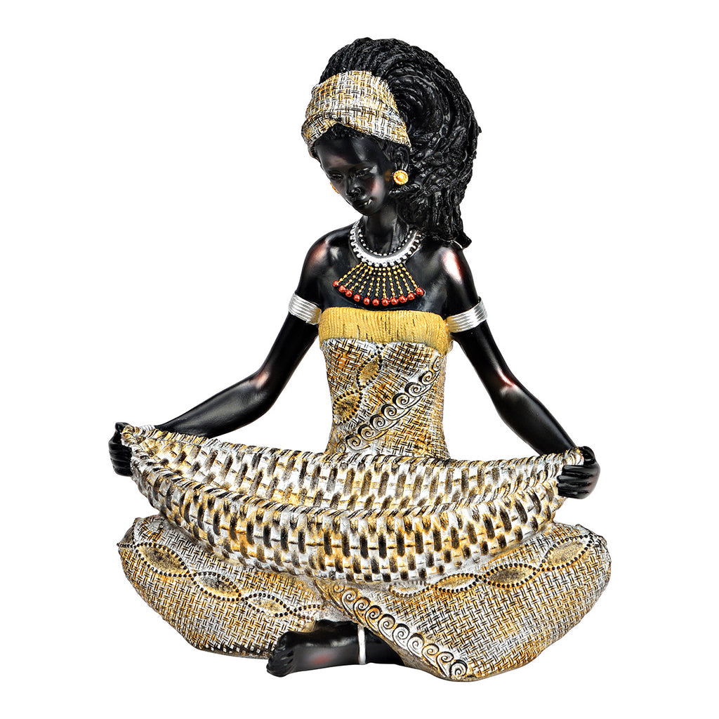 SVJ Deco Object Afrikaanse vrouwenzitting - 14x19x22 cm - Polyester - Beige