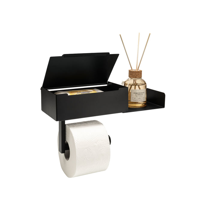 XIVADA Toiletrolhouder - Met plankje - Met opbergbakje - Rvs - Zwart