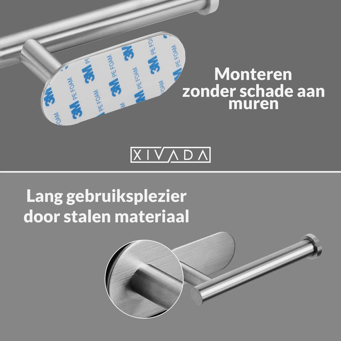 XIVADA Toiletrolhouder Nino - Rvs - Zelfklevend - Zilver