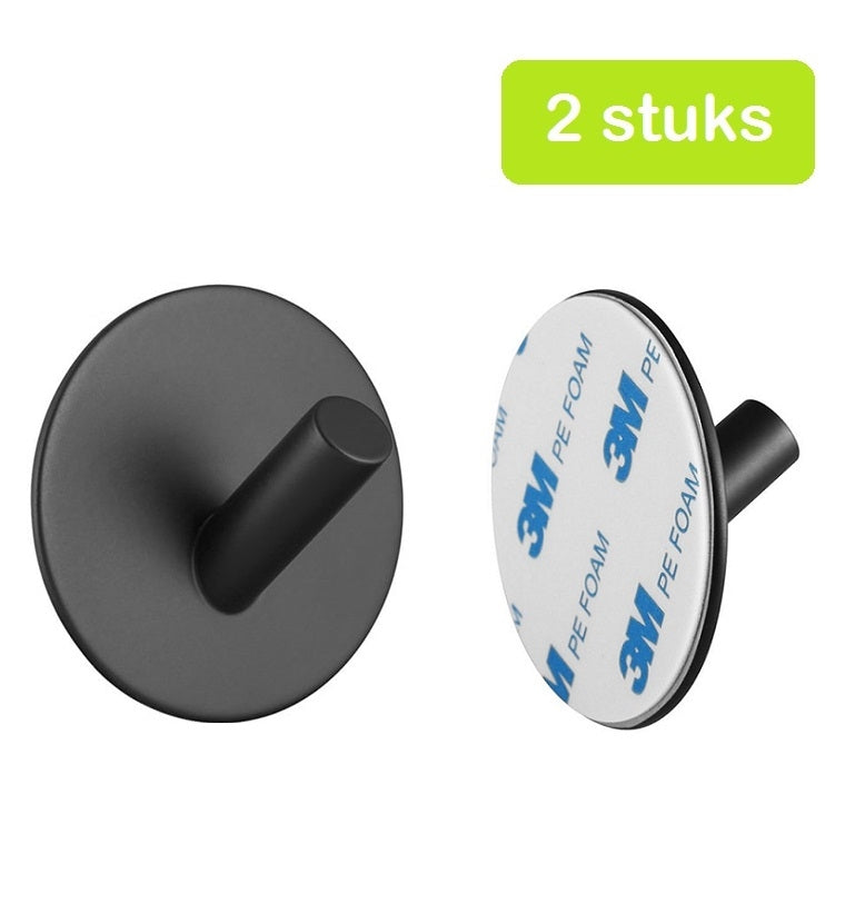 XIVADA Handdoekhaakjes Xavi - Zelfklevend - Rvs - Zwart - Set van 2