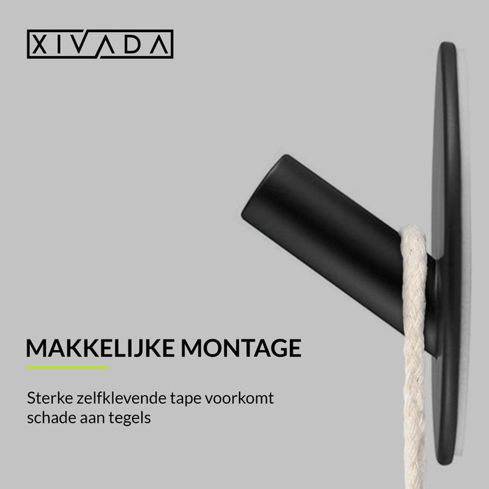 XIVADA Handdoekhaakjes Xavi - Zelfklevend - Rvs - Zwart - Set van 2