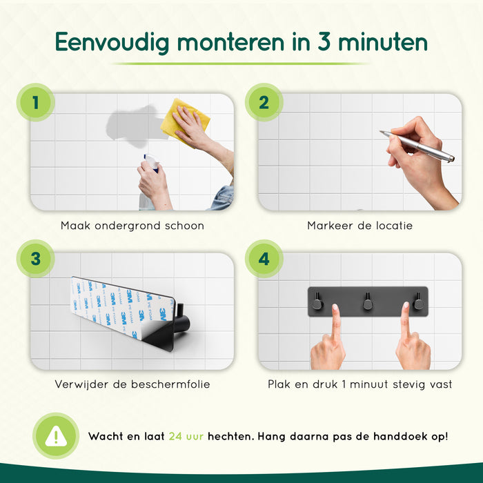 XIVADA Handdoekhaakjes Tres - Zelfklevend - Zwart - 3 in 1