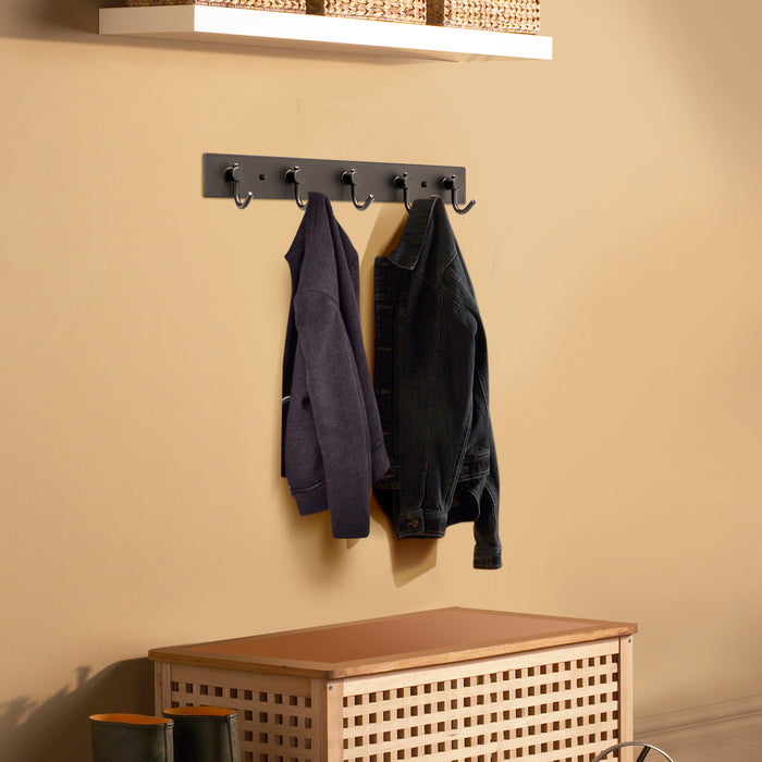 XIVADA Kapstok Hangend - 5 Haken - Model J - Aluminium - 34 cm - Zwart