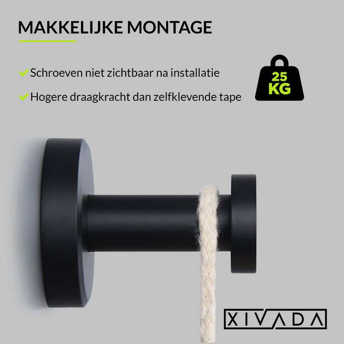 XIVADA Handdoekhaakjes Giro - Inclusief montageset - Zwart - 2 stuks